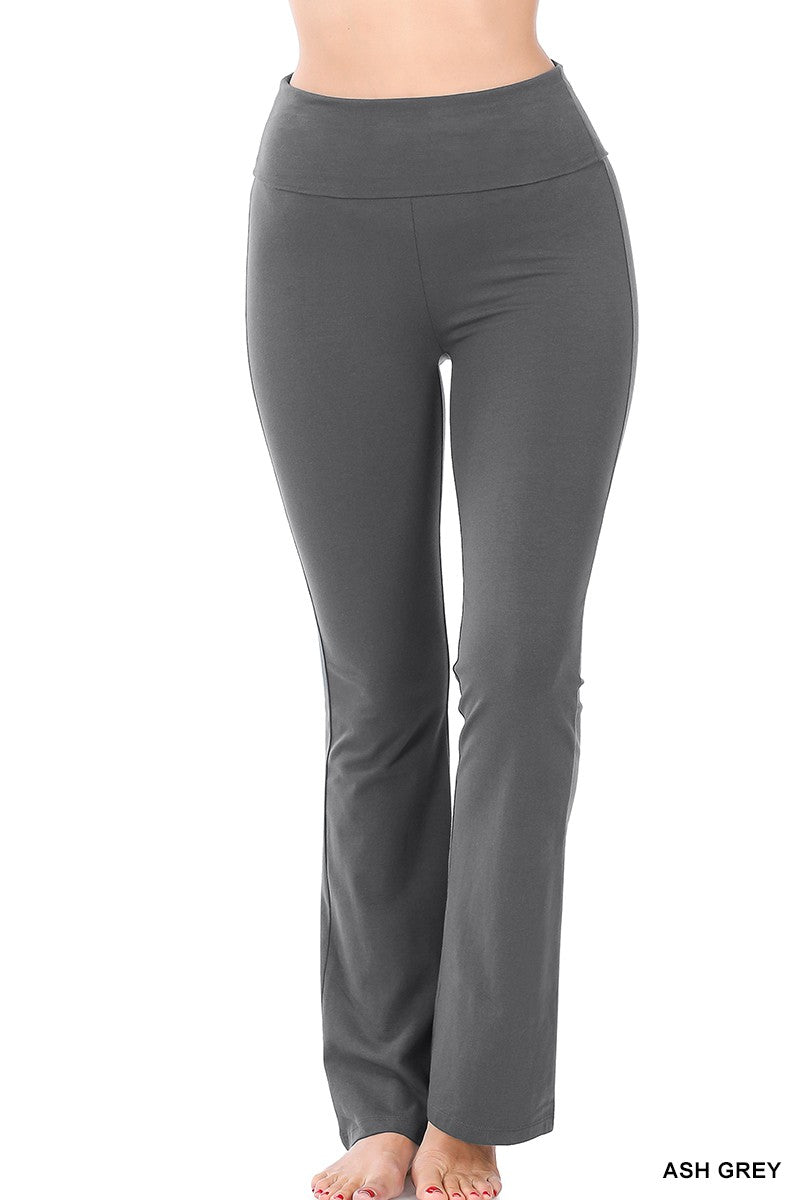 Zenana Premium Cotton Fold Over Yoga Flare Pants