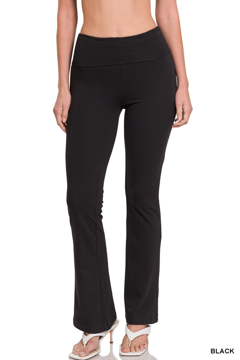 Zenana Premium Cotton Fold Over Yoga Flare Pants
