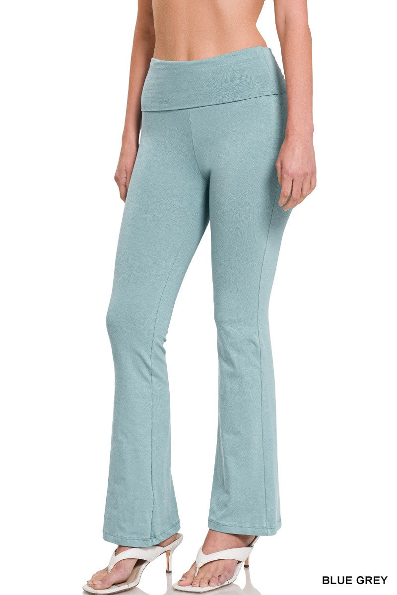 Zenana Premium Cotton Fold Over Yoga Flare Pants