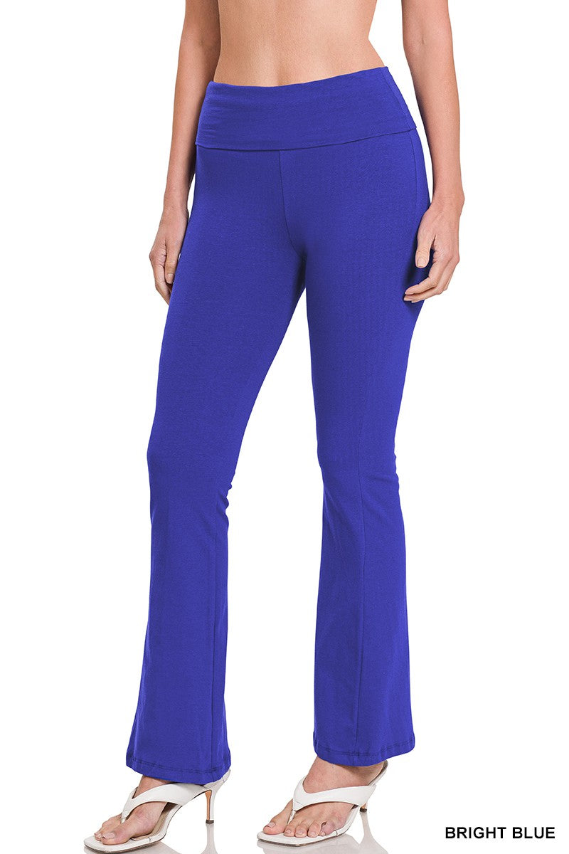 Zenana Premium Cotton Fold Over Yoga Flare Pants