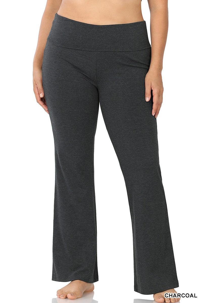 Zenana Premium Cotton Fold Over Yoga Flare Pants