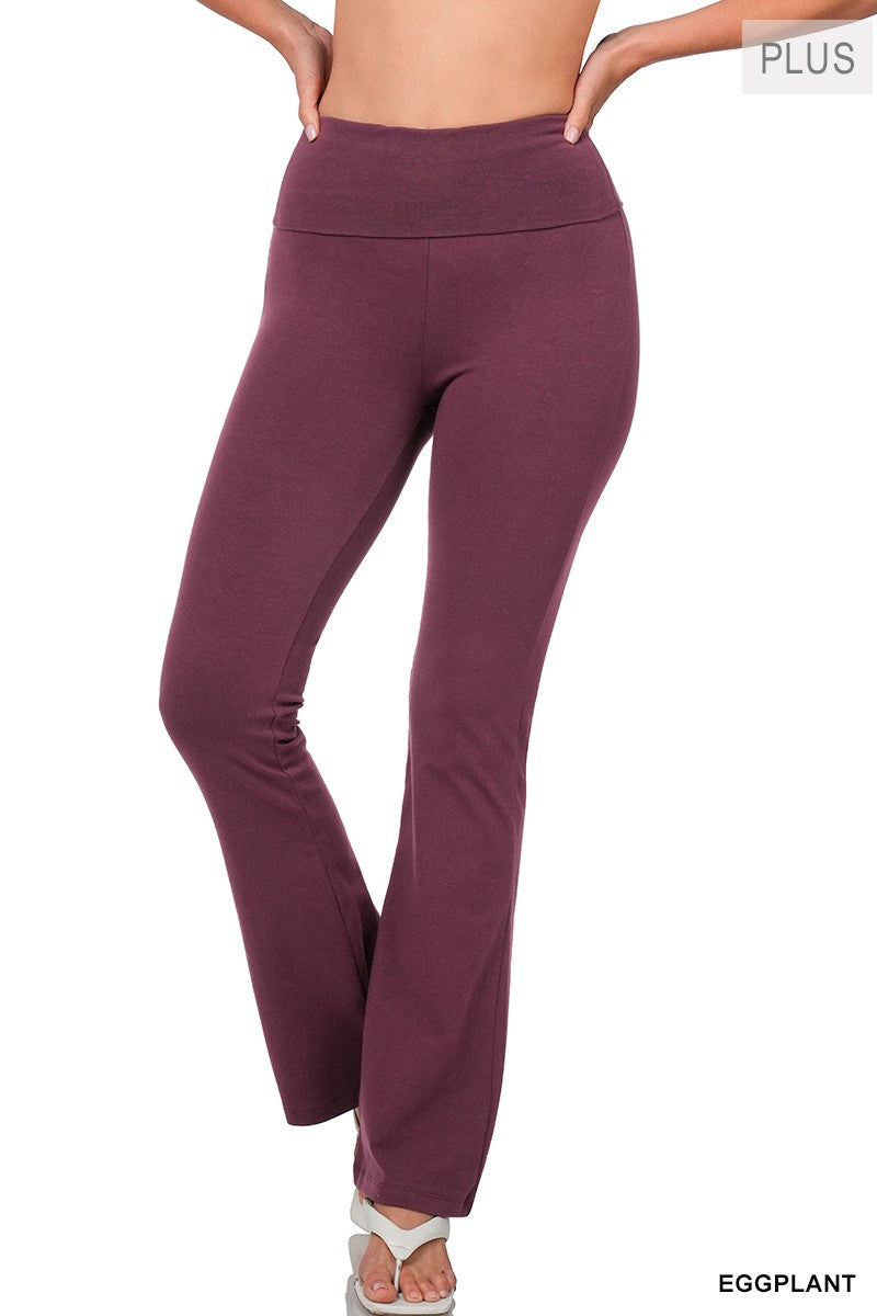 Zenana Premium Cotton Fold Over Yoga Flare Pants