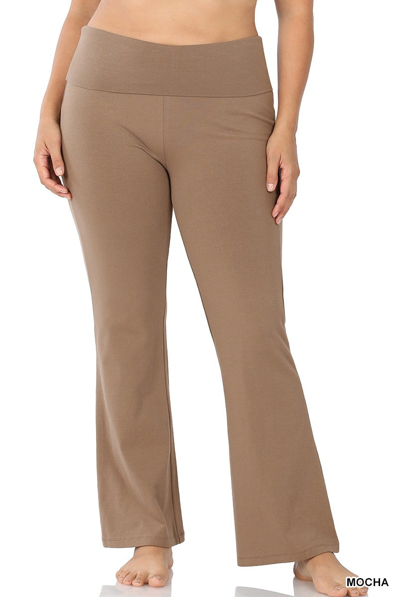 Zenana Premium Cotton Fold Over Yoga Flare Pants