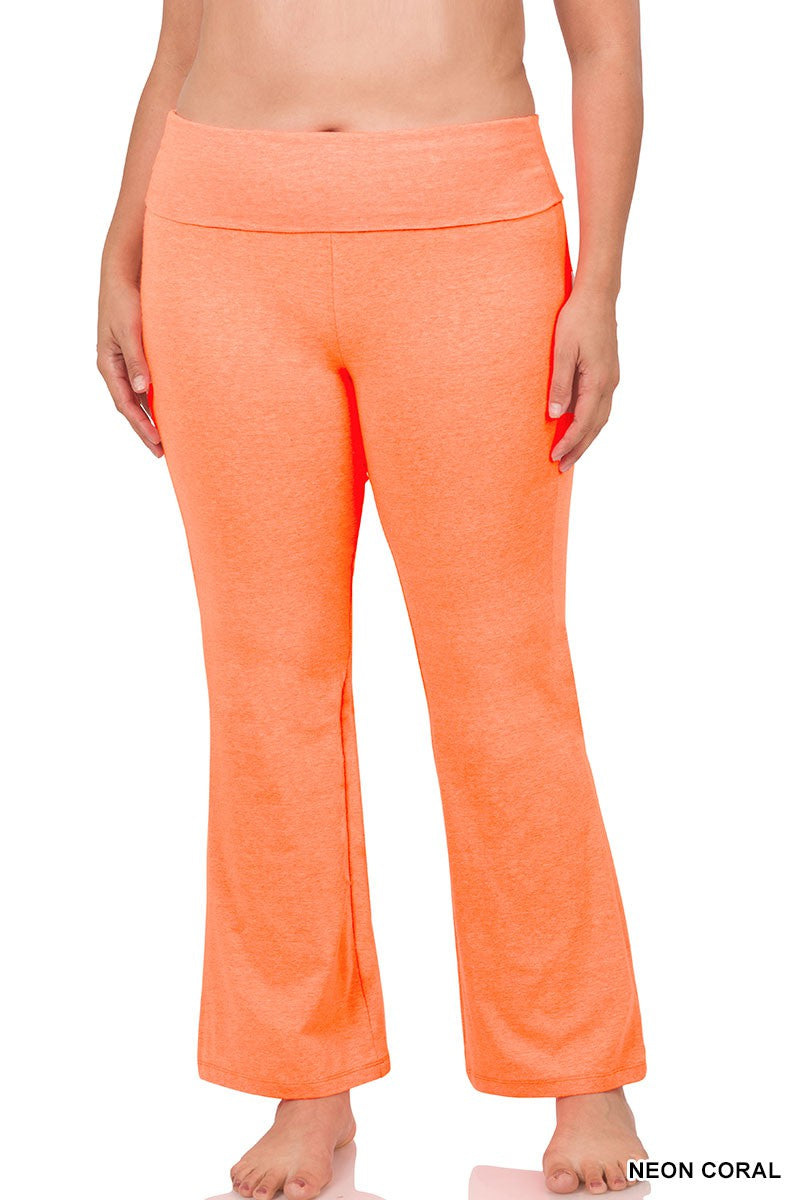 Zenana Premium Cotton Fold Over Yoga Flare Pants