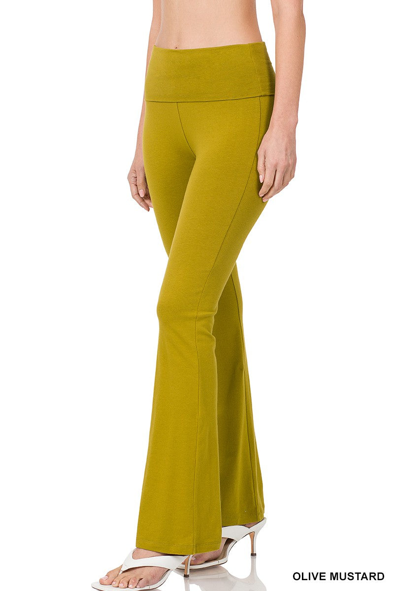 Zenana Premium Cotton Fold Over Yoga Flare Pants