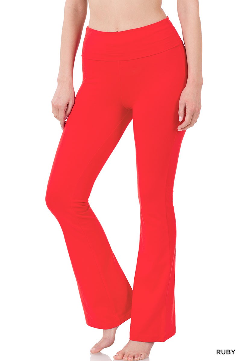 Zenana Premium Cotton Fold Over Yoga Flare Pants