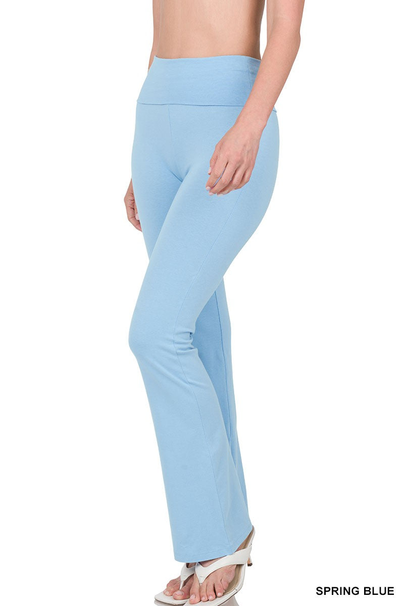 Zenana Premium Cotton Fold Over Yoga Flare Pants
