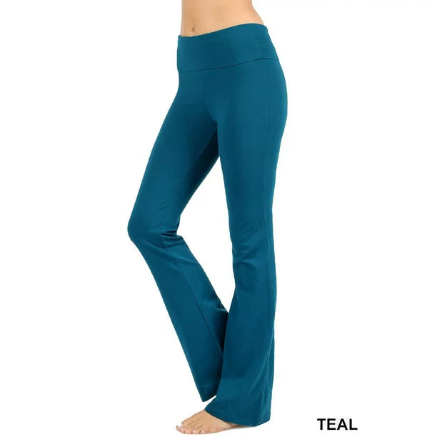 Zenana Premium Cotton Fold Over Yoga Flare Pants